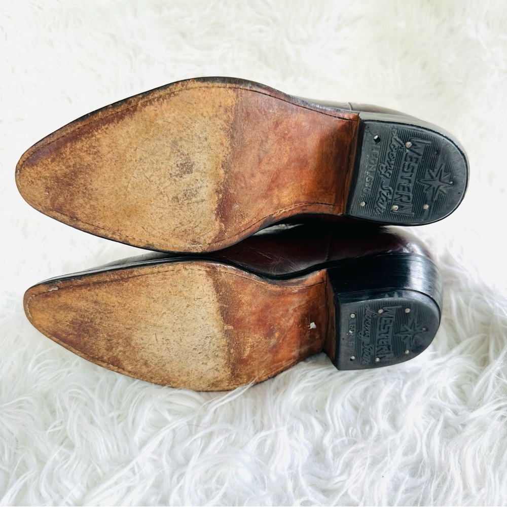 Mens Burgundy Leather Western Boots - Picture 9 of 16